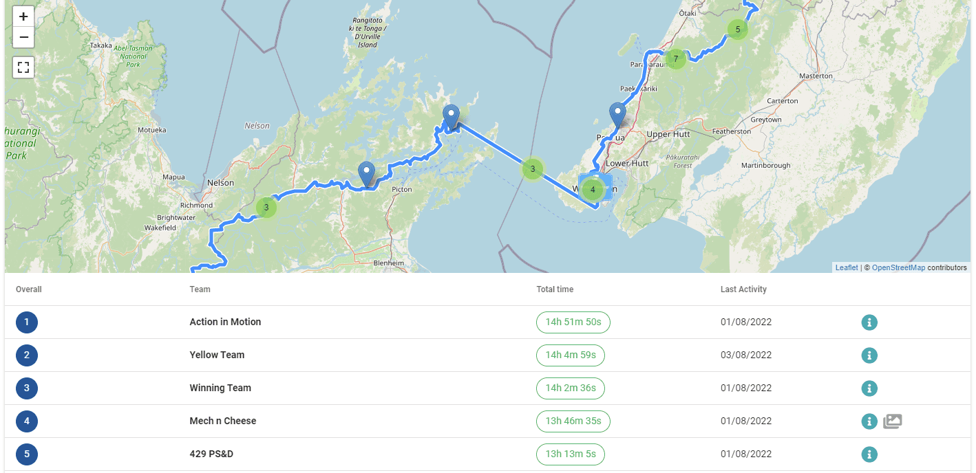 Team leaderboard and map